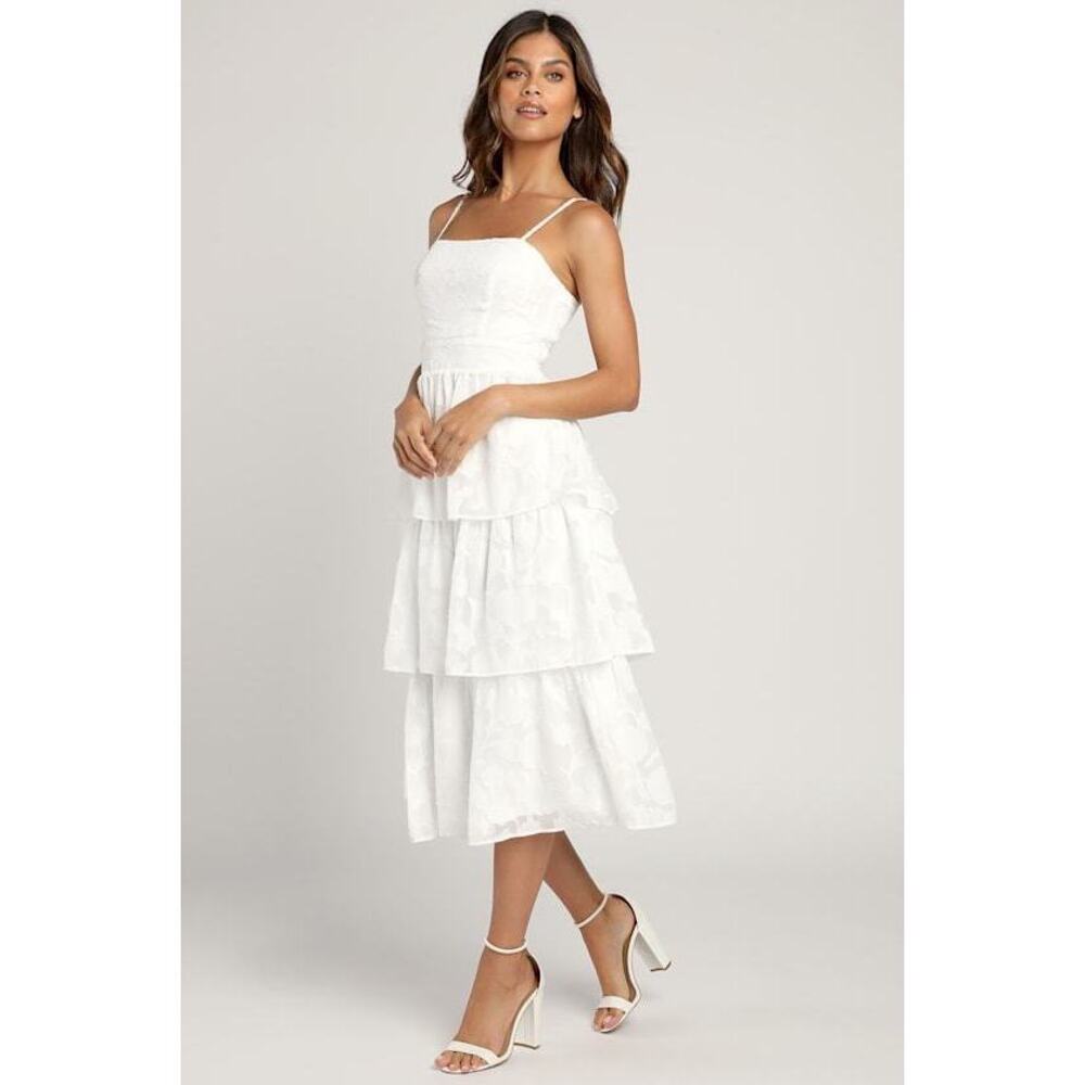 Lulus Grace And Beauty White Burnout Floral Print Tiered Dress - Size L
